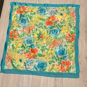 Floral Silk Scarf with Blue Border